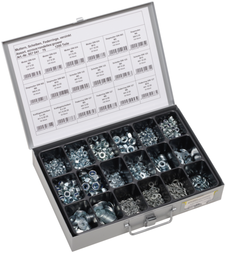Sortiment Muttern, Scheiben, Federringe 1200-teilig
